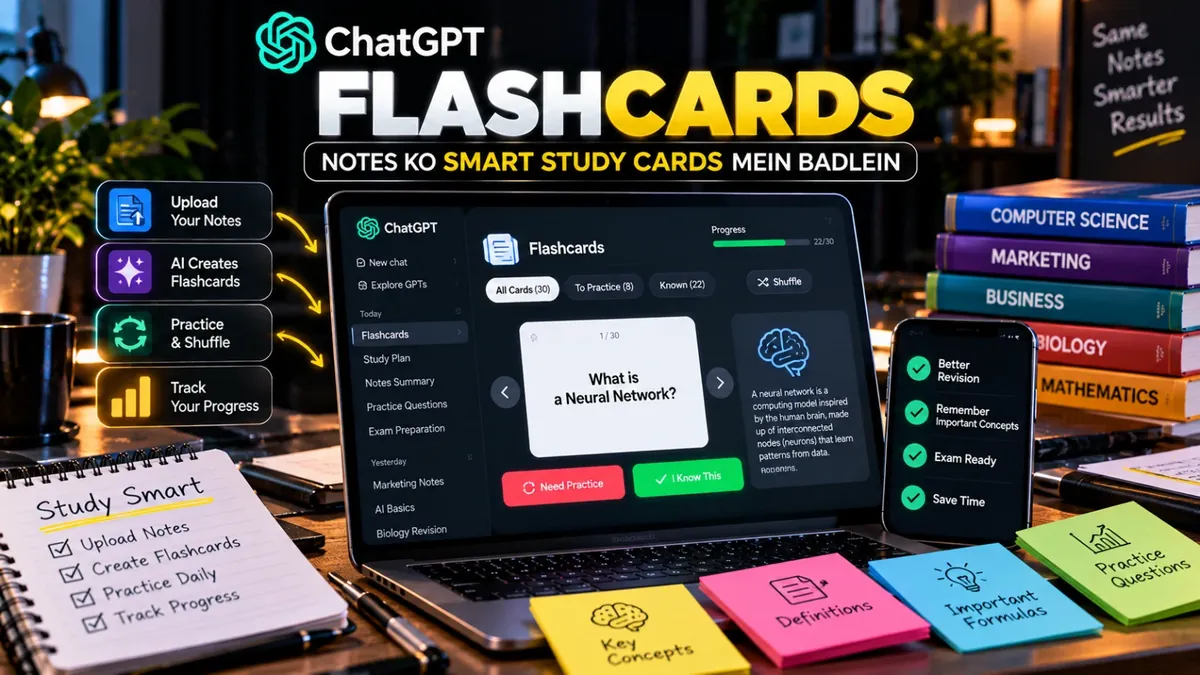 ChatGPT Flashcards Kya Hai? Notes Se Smart Study Cards Banayein