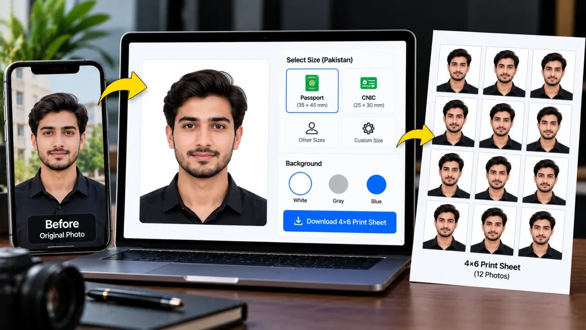 Pakistan Mein Passport & CNIC Photo Kaise Banayein? Free Online Photo Maker