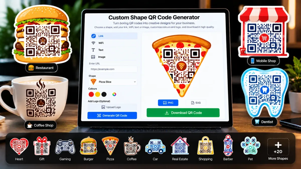 Custom QR Code Kaise Banayein? Burger, Pizza, Coffee Aur 20+ Shapes Mein