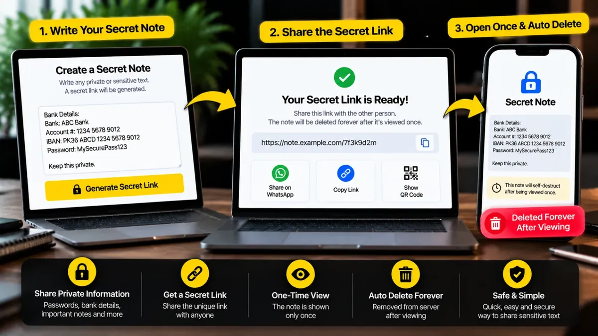 Secret Note Kaise Share Karein? One-Time Secret Link Se Private Text Bhejein