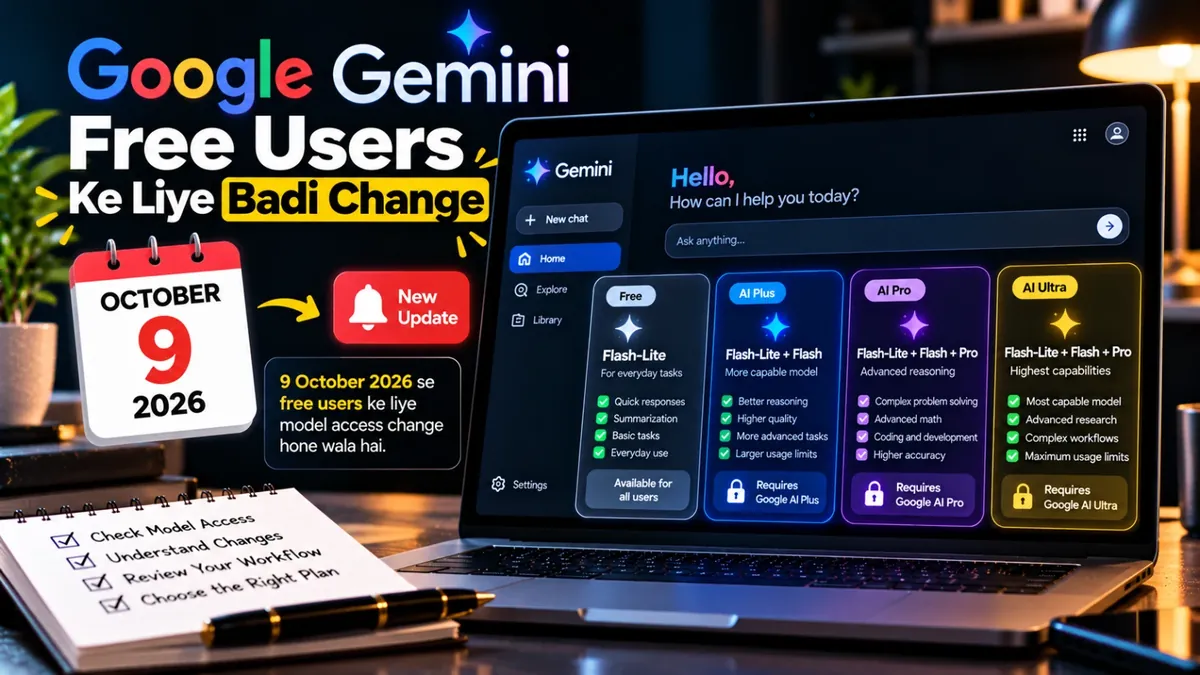 Google Gemini Free Mein Kya Badlega? 9 October 2026 Se New AI Model Access Explained